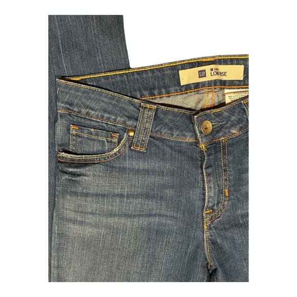 GAP Curvy Low Rise blue wide leg jeans yellow & orange stitching size 30" Waist - Picture 5 of 14